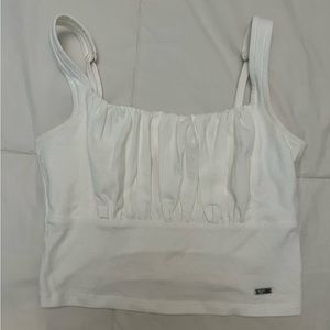 Hollister Women’s White Cropped Tank Top Ruffle Chest